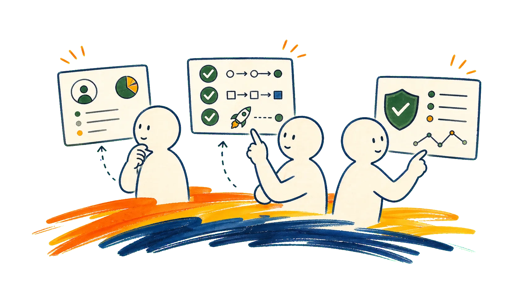 不安な論点をチェックして整理する手描きイラスト